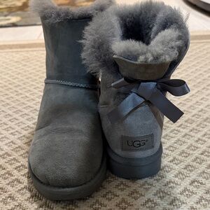 UGG Gray Mini Bow Shearling Boots